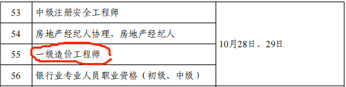 云南2023年一级造价工程师考试时间：10月28日、29日